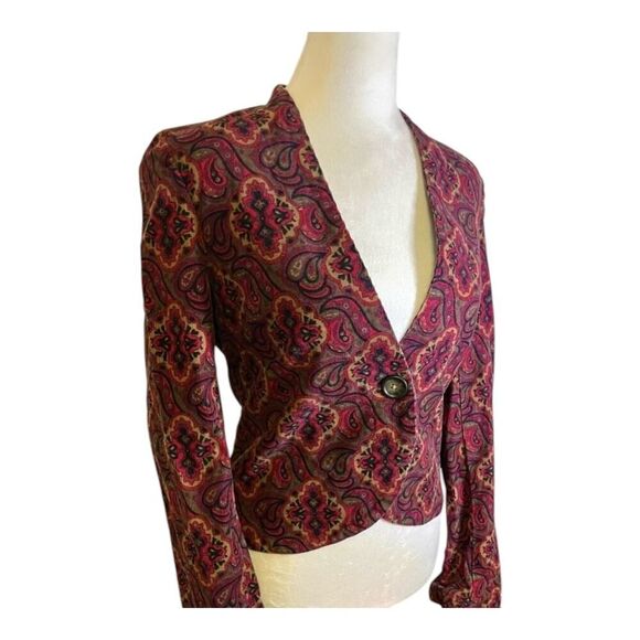 Y2K Old Navy Corduroy Jacket Paisley Dark Whimsigoth Classic Maroon Short | L - Picture 1 of 11